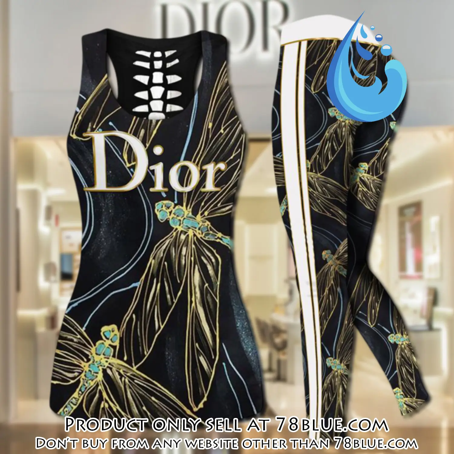 Dior dragonfly tank top leggings set luxury brand for women yoga gym 78b0948579